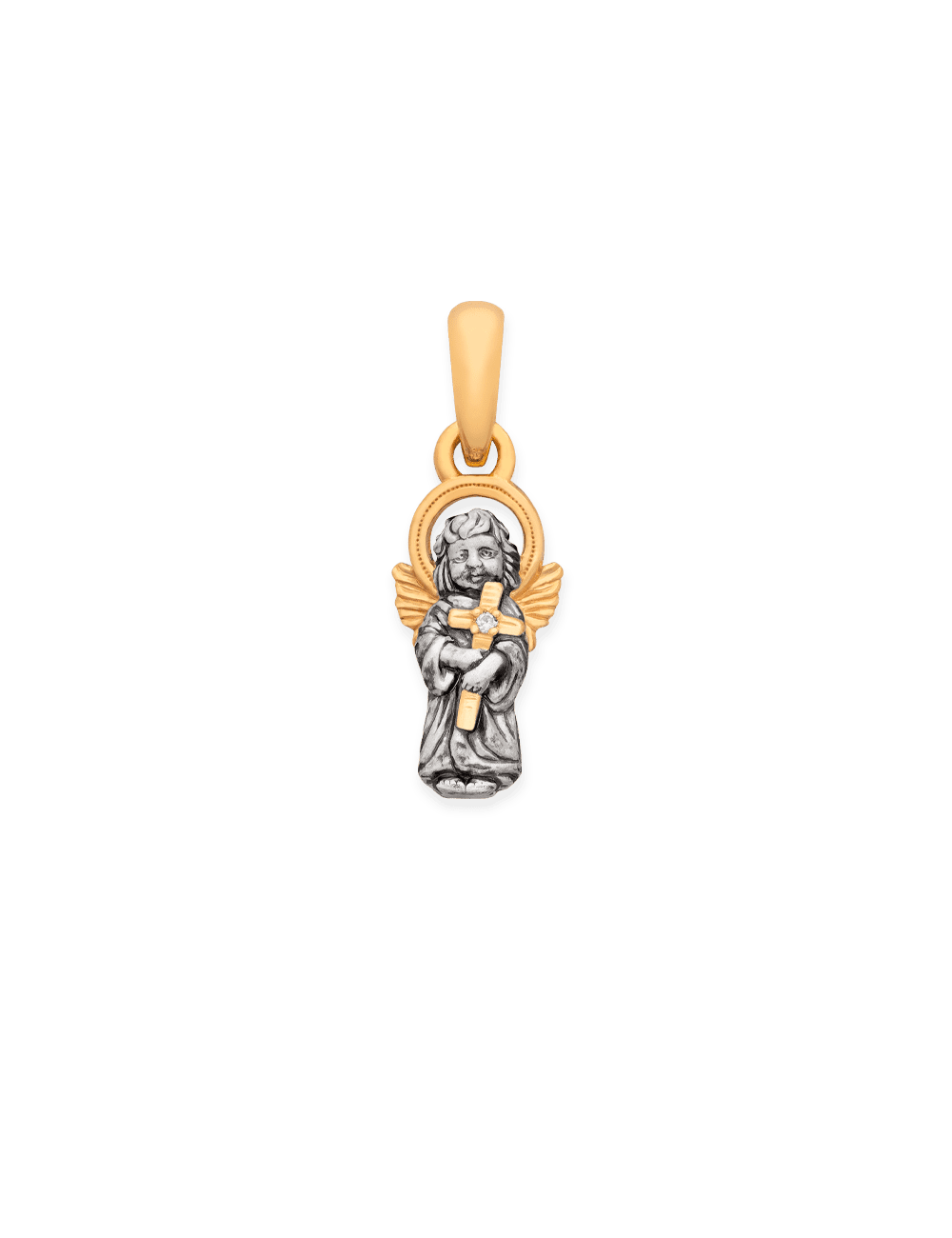 Christian Necklace Pendant GUARDIAN ANGEL in 925 Sterling Silver & 24K Gold Filled